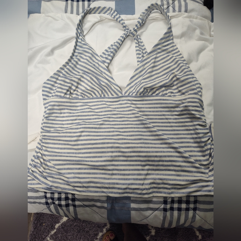 Striped Blue and White Tankini Top